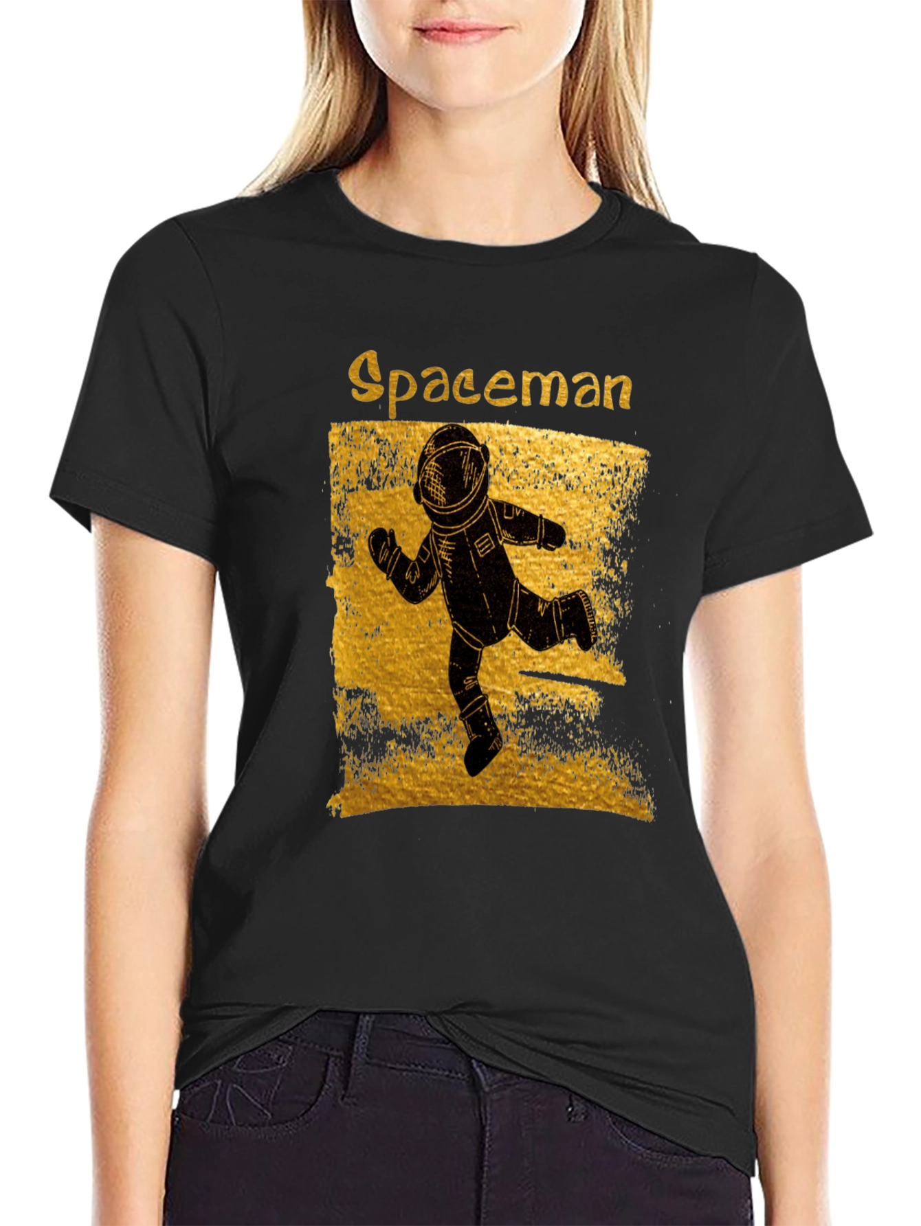Spaceman Graphic T-Shirt - Distressed Gold Design