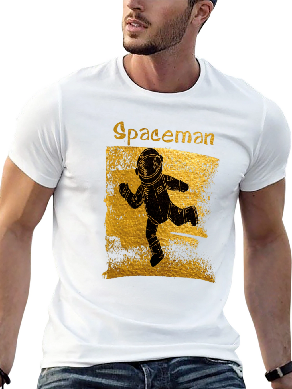 Spaceman Graphic T-Shirt - Distressed Gold Design