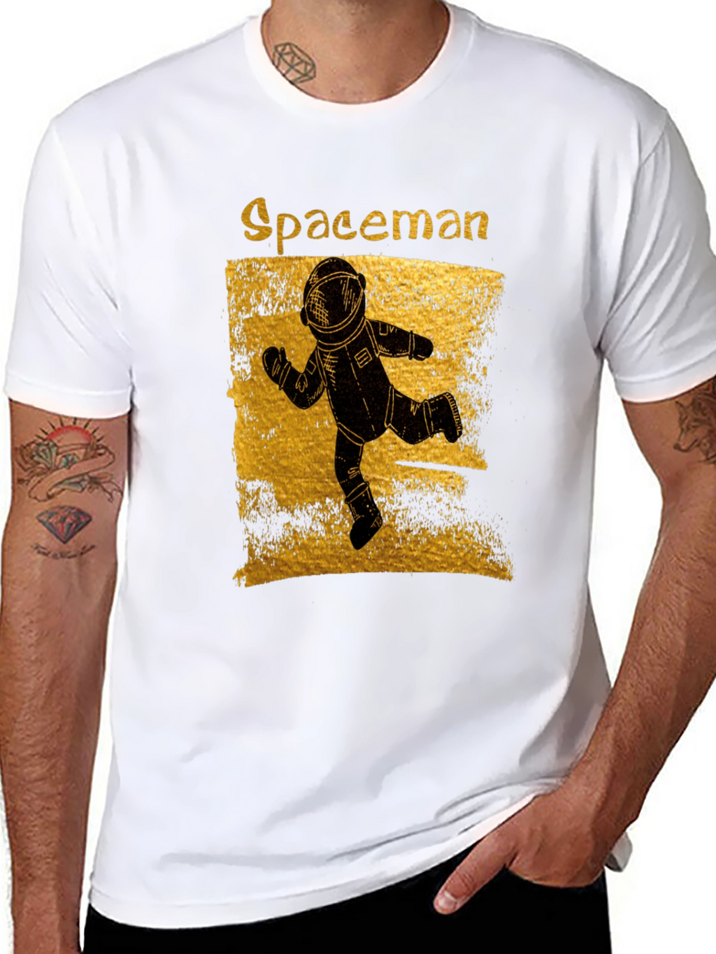 Spaceman Graphic T-Shirt - Distressed Gold Design