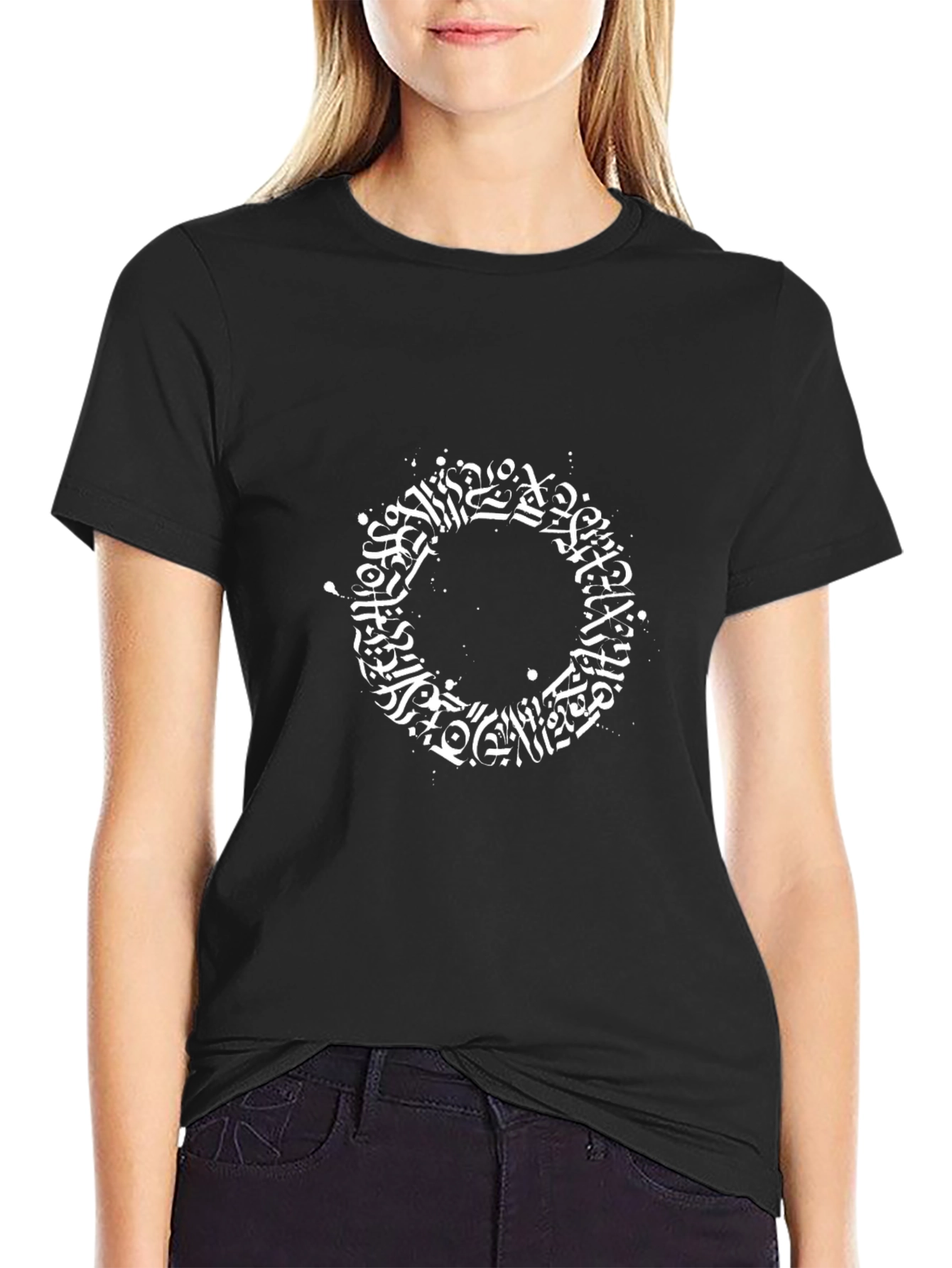 Abstract Calligraphy Graphic Tee - Black