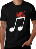 Music Note Graphic Tee - Black Cotton T-Shirt