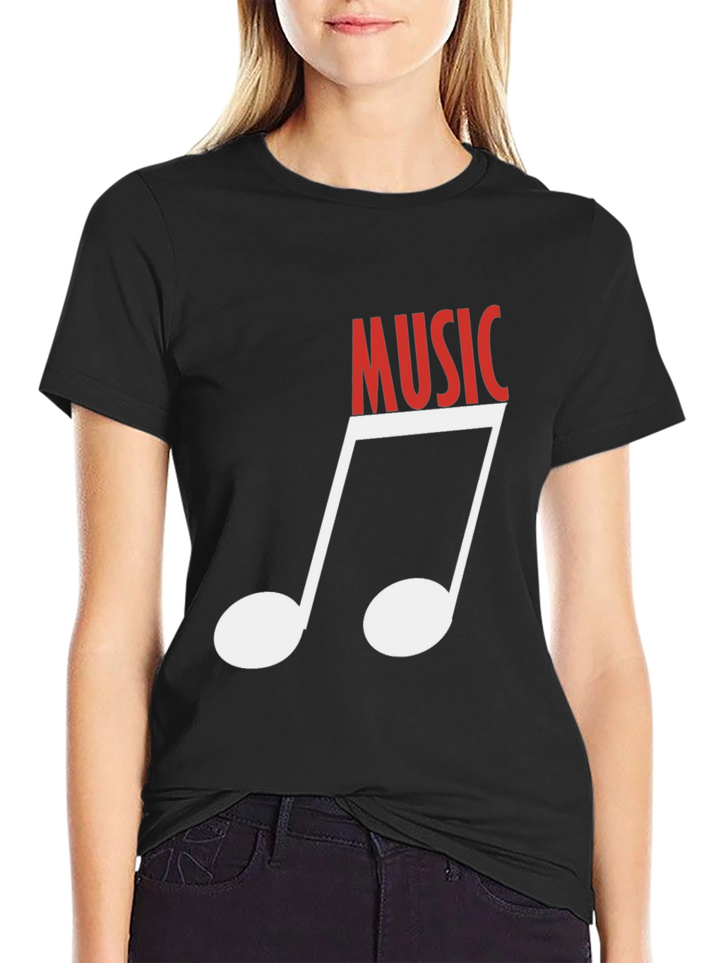 Music Note Graphic Tee - Black Cotton T-Shirt