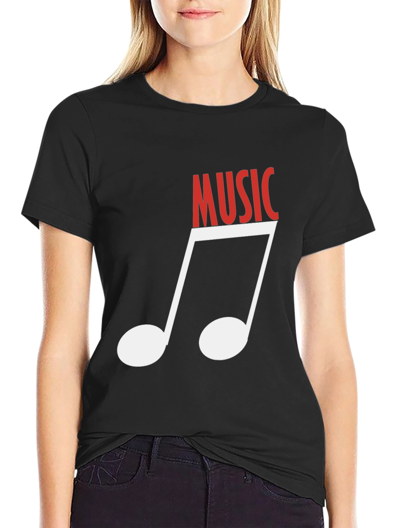Music Note Graphic Tee - Black Cotton T-Shirt