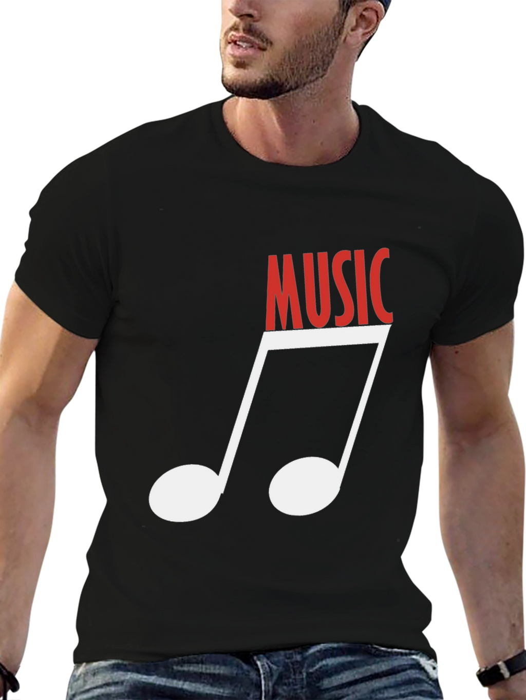 Music Note Graphic Tee - Black Cotton T-Shirt