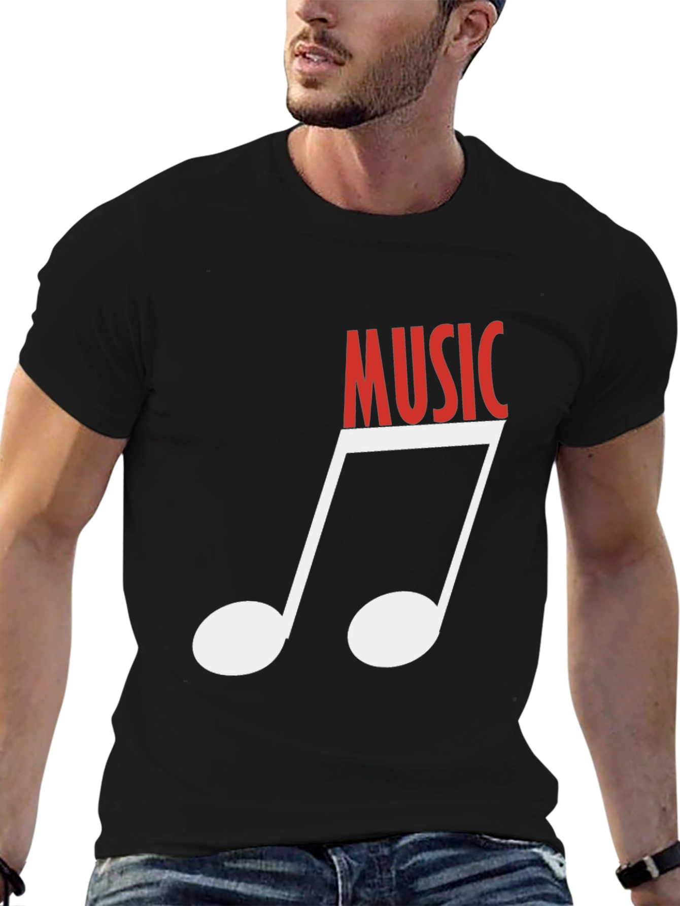 Music Note Graphic Tee - Black Cotton T-Shirt