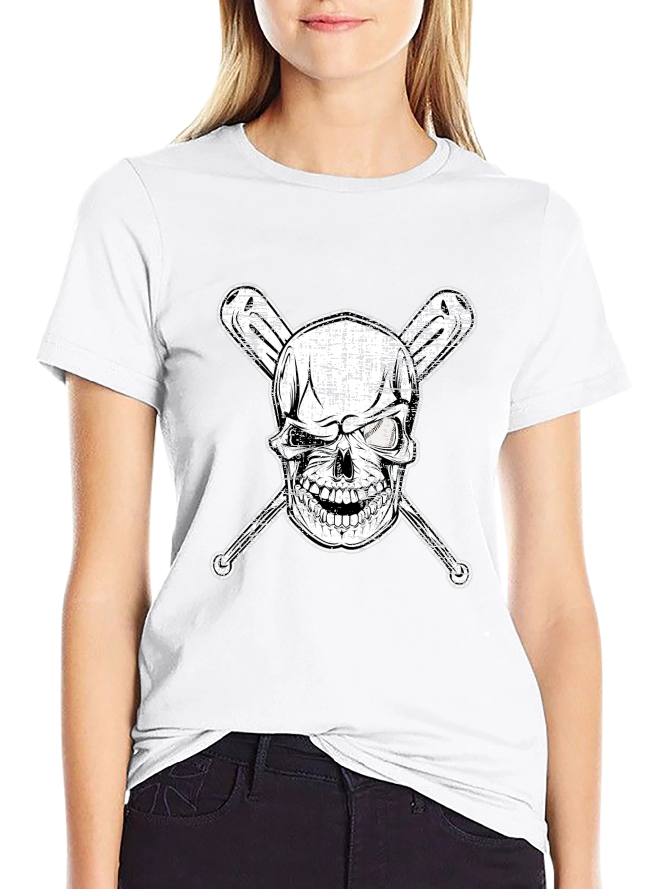 Skull & Bats Graphic Tee - Baseball Fan Shirt