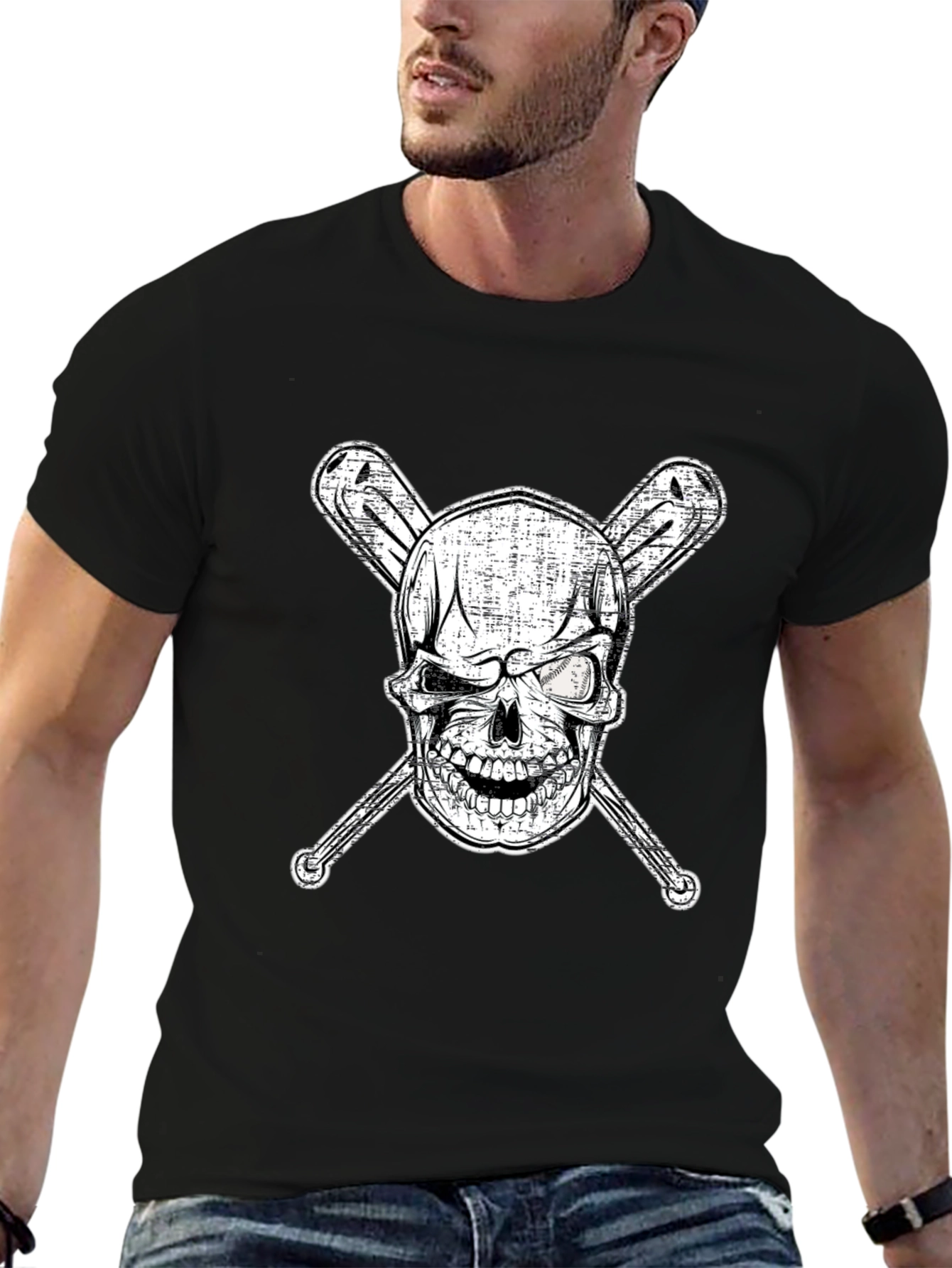 Skull & Bats Graphic Tee - Baseball Fan Shirt