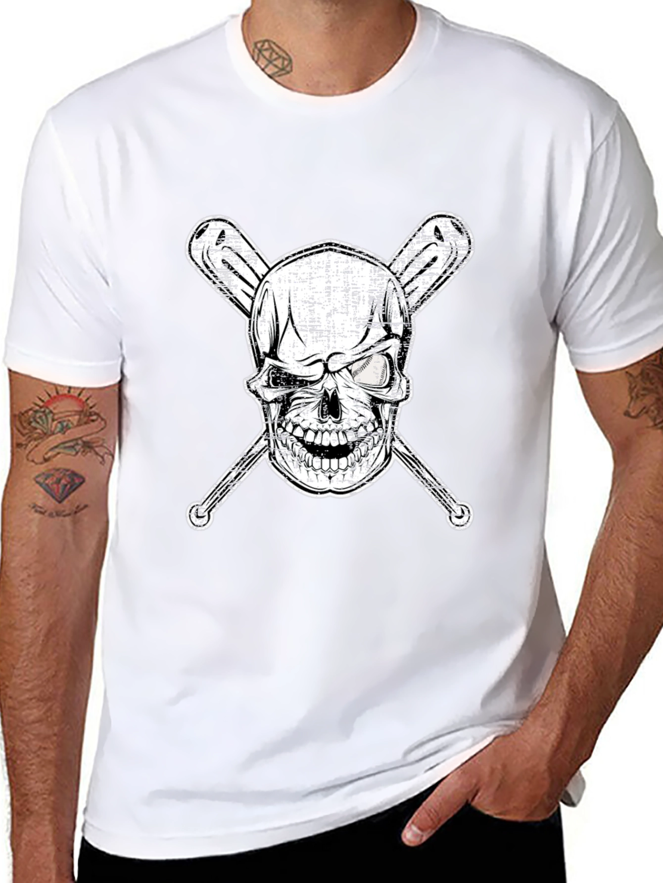 Skull & Bats Graphic Tee - Baseball Fan Shirt