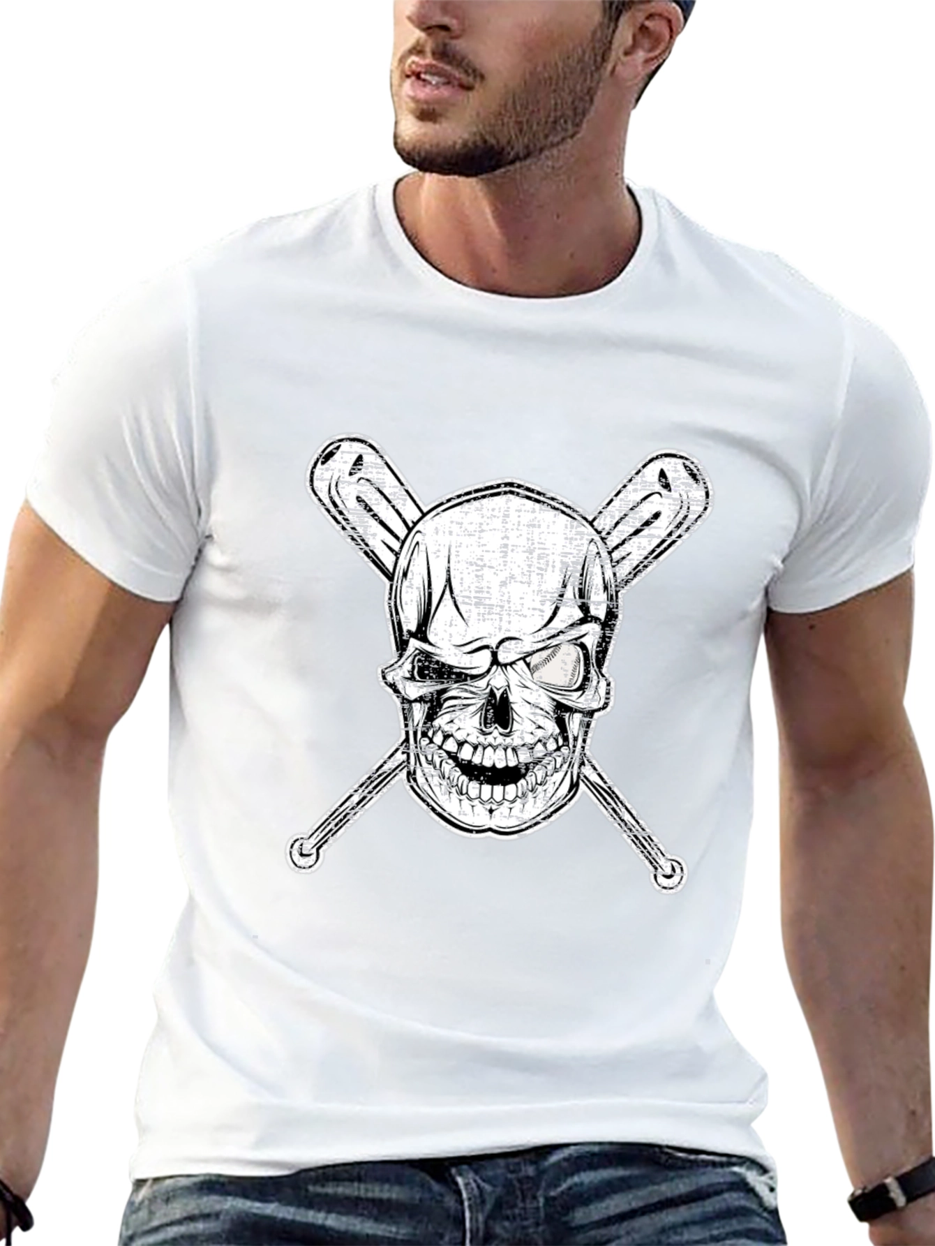 Skull & Bats Graphic Tee - Baseball Fan Shirt