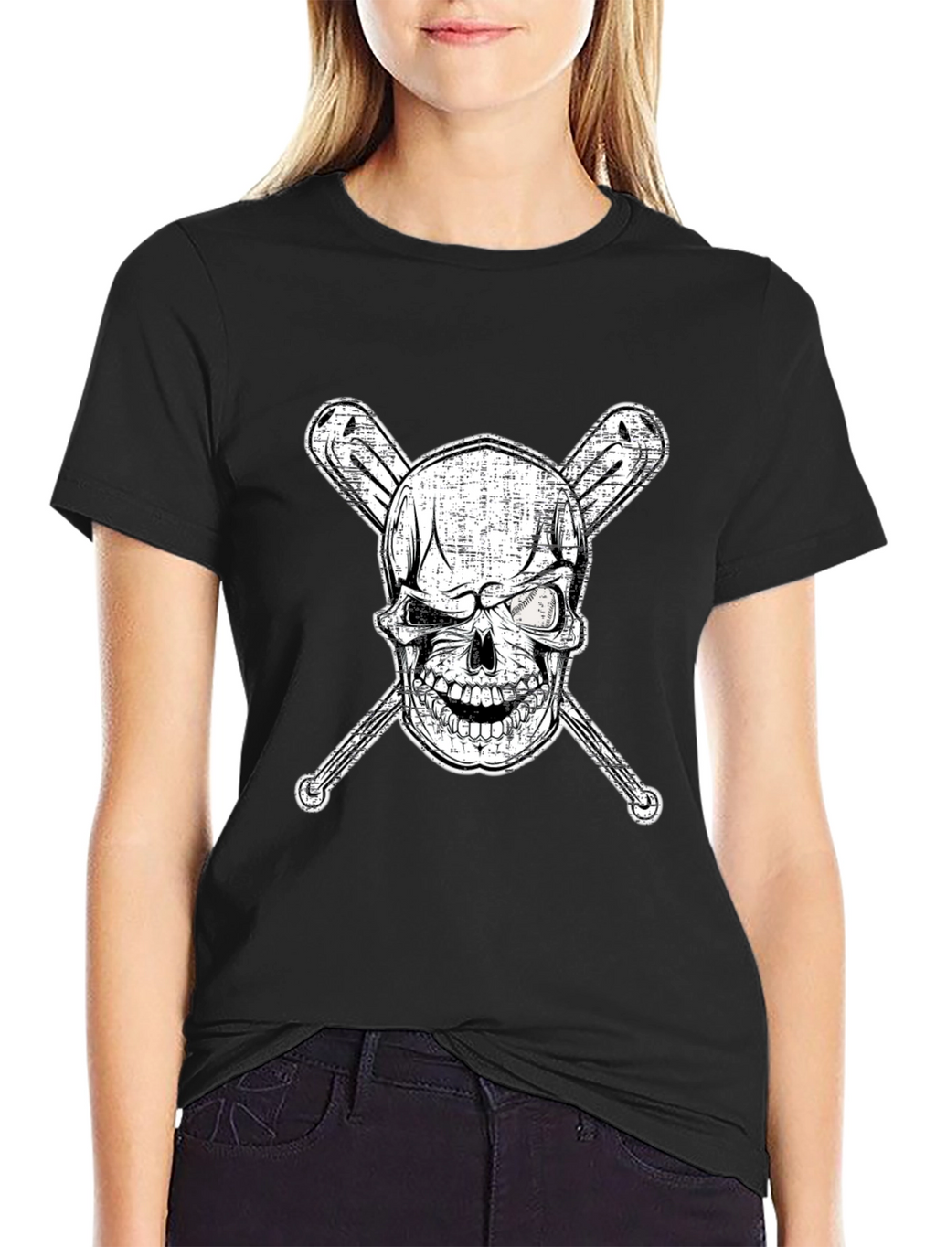 Skull & Bats Graphic Tee - Baseball Fan Shirt