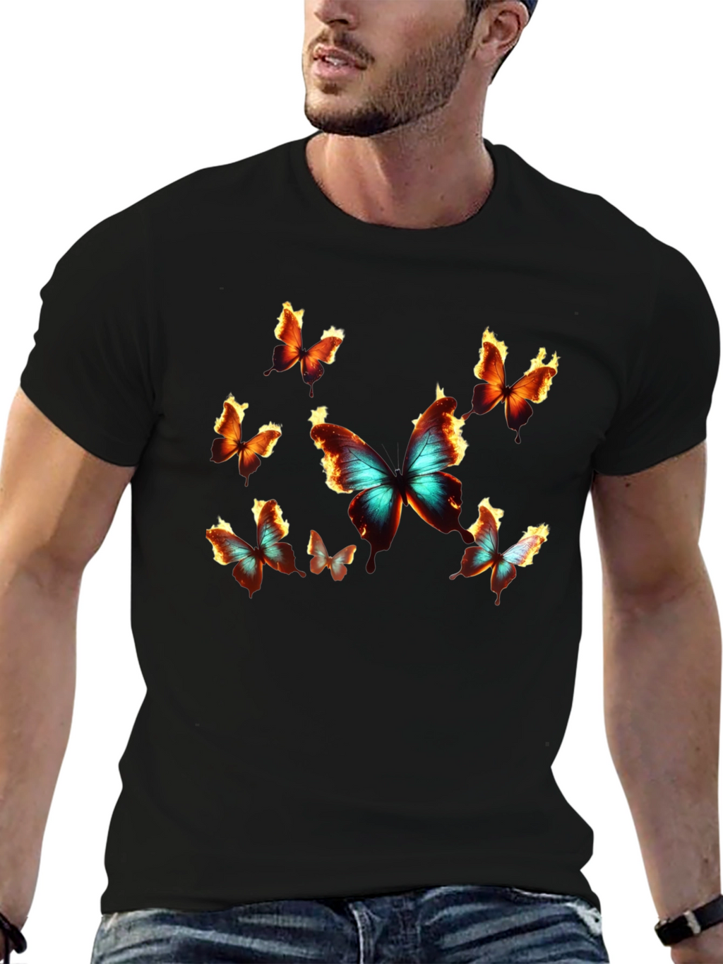 Butterfly Graphic Print Crew Neck T-Shirt
