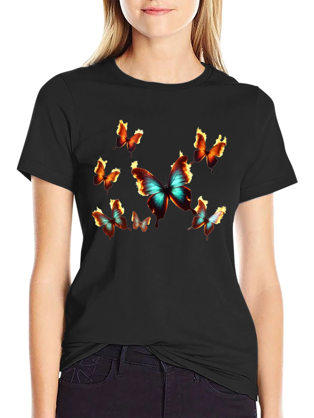 Butterfly Graphic Print Crew Neck T-Shirt
