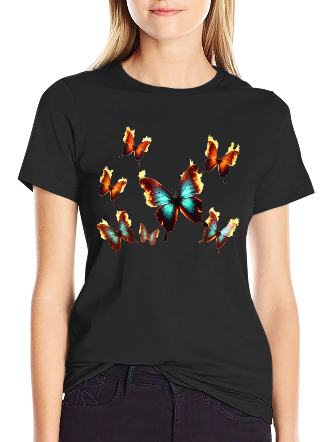 Butterfly Graphic Print Crew Neck T-Shirt