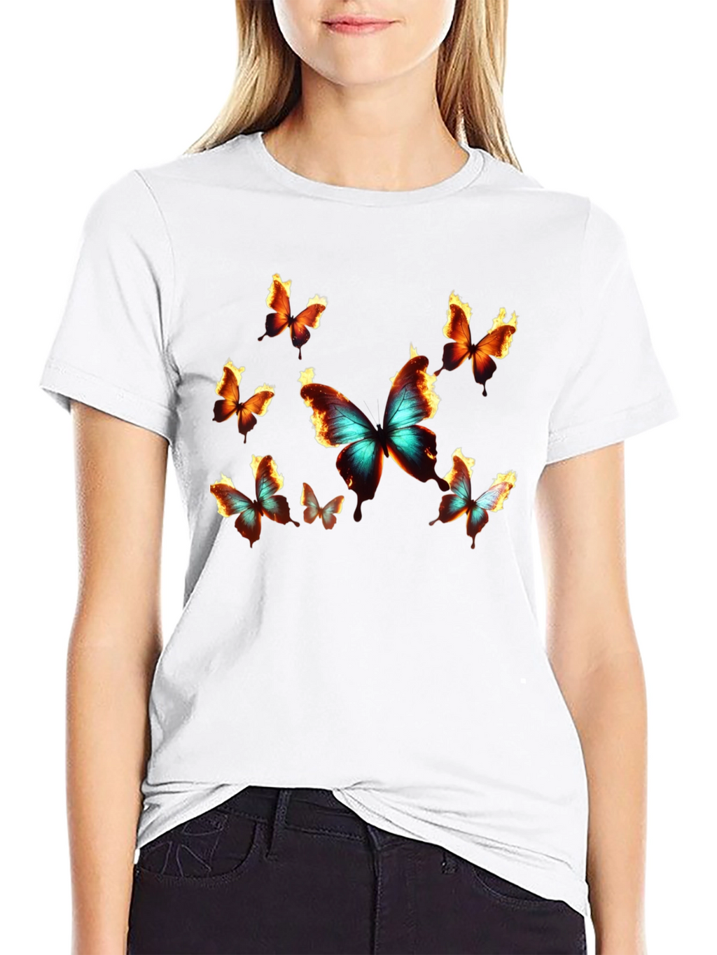 Butterfly Graphic Print Crew Neck T-Shirt