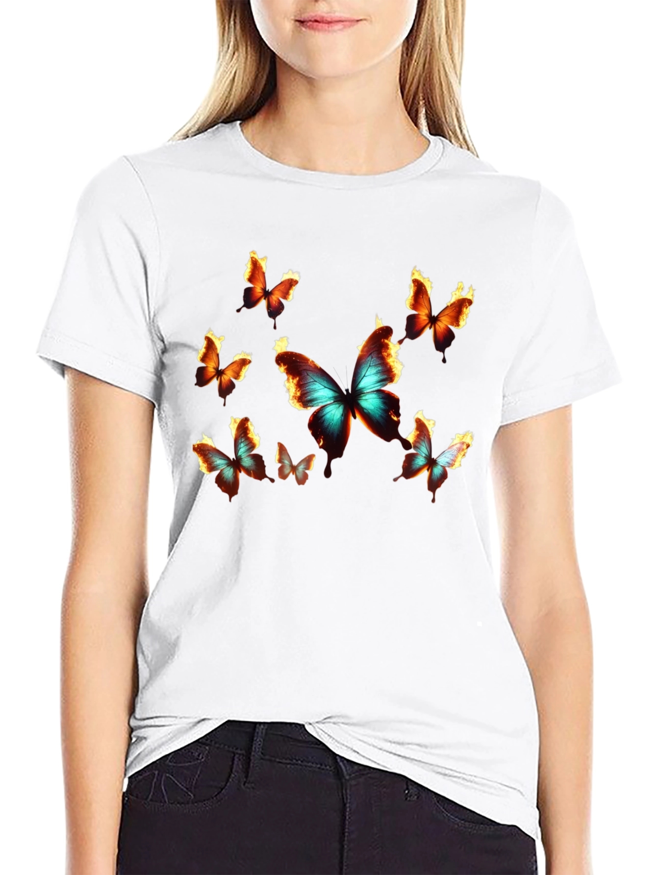 Butterfly Graphic Print Crew Neck T-Shirt