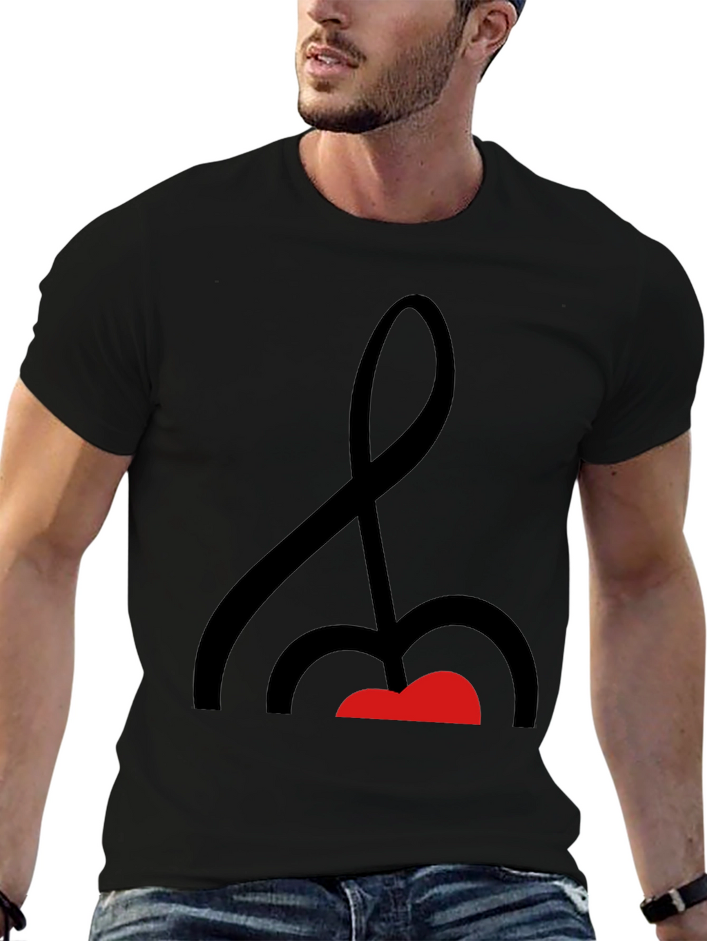 Abstract Music Note Graphic Tee - Black Cotton Shirt