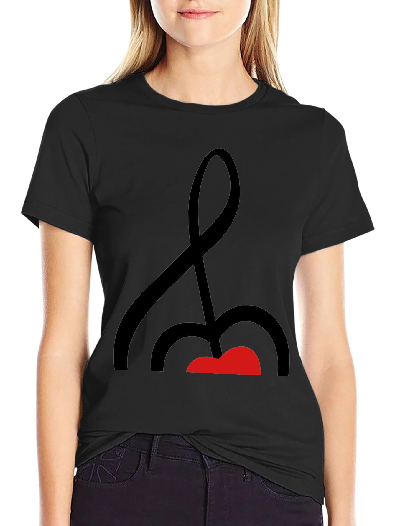 Abstract Music Note Graphic Tee - Black Cotton Shirt