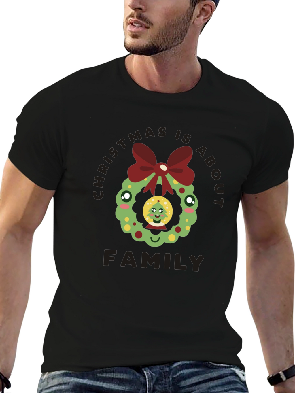 Christmas Is About Family T-Shirt Holiday Wreath