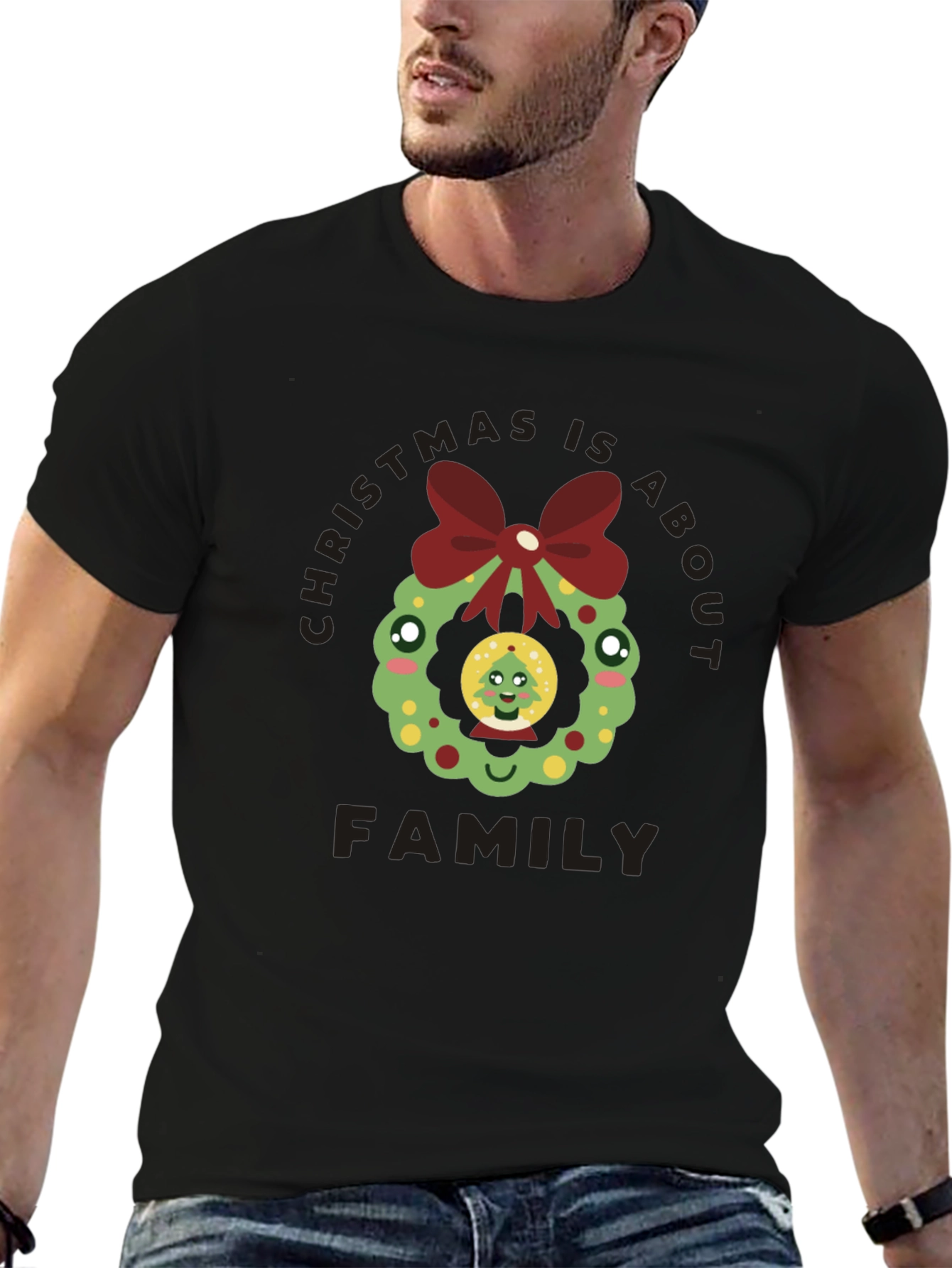 Christmas Is About Family T-Shirt Holiday Wreath