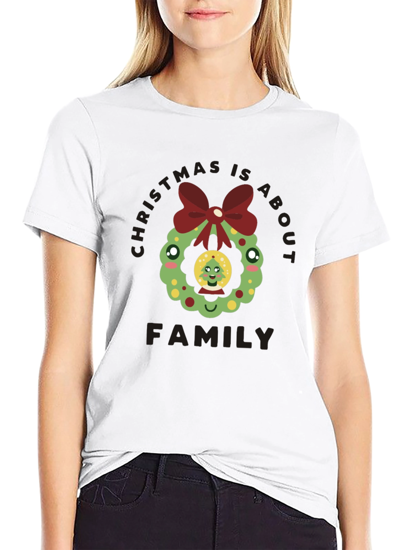 Christmas Is About Family T-Shirt Holiday Wreath