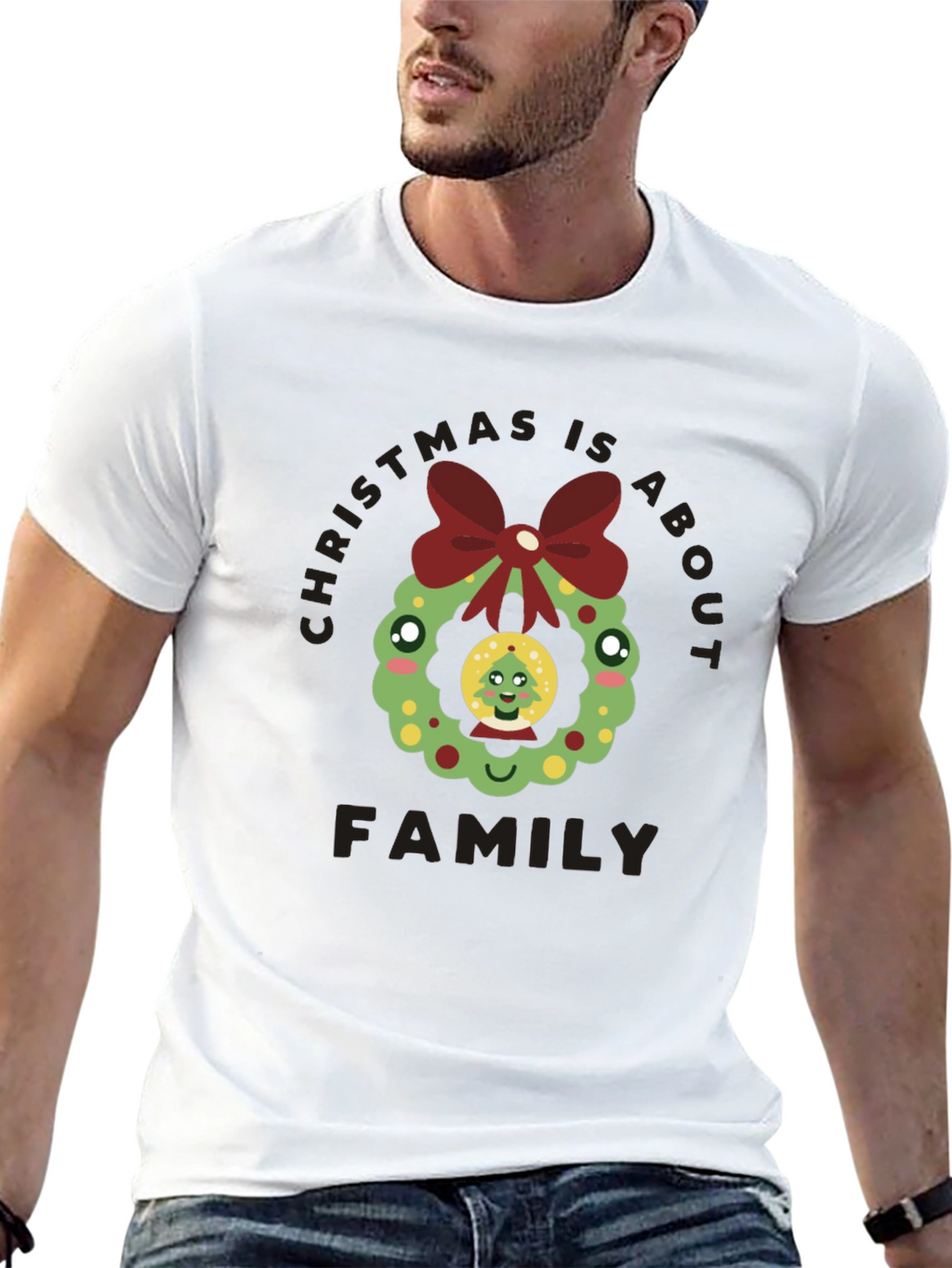 Christmas Is About Family T-Shirt Holiday Wreath