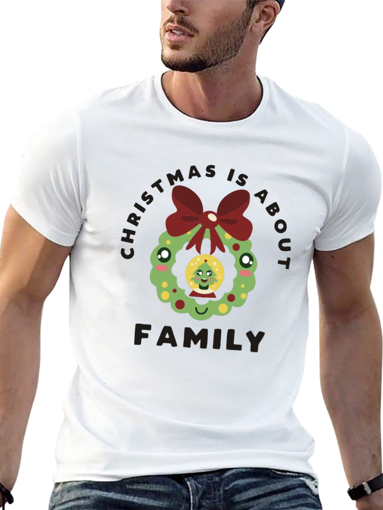 Christmas Is About Family T-Shirt Holiday Wreath