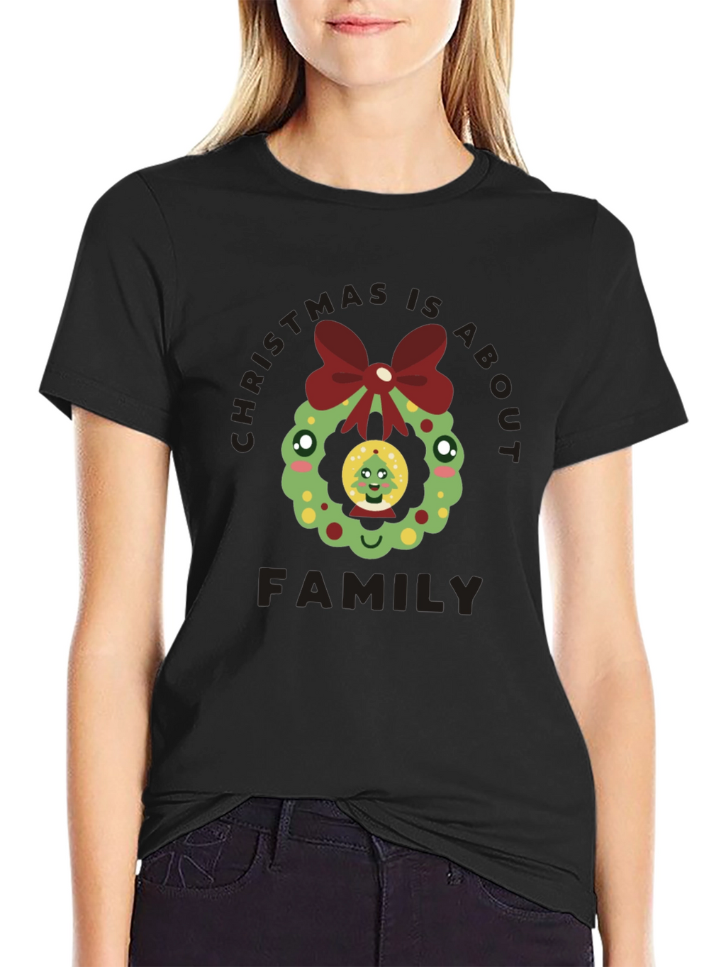 Christmas Is About Family T-Shirt Holiday Wreath