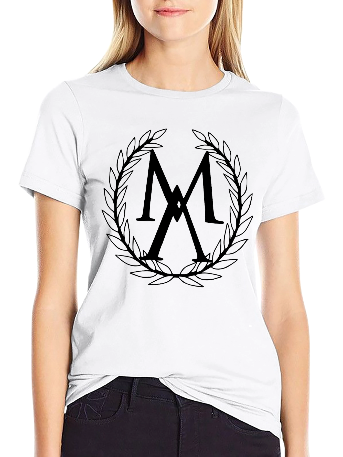 Stylish Black T-Shirt with Laurel Wreath Logo