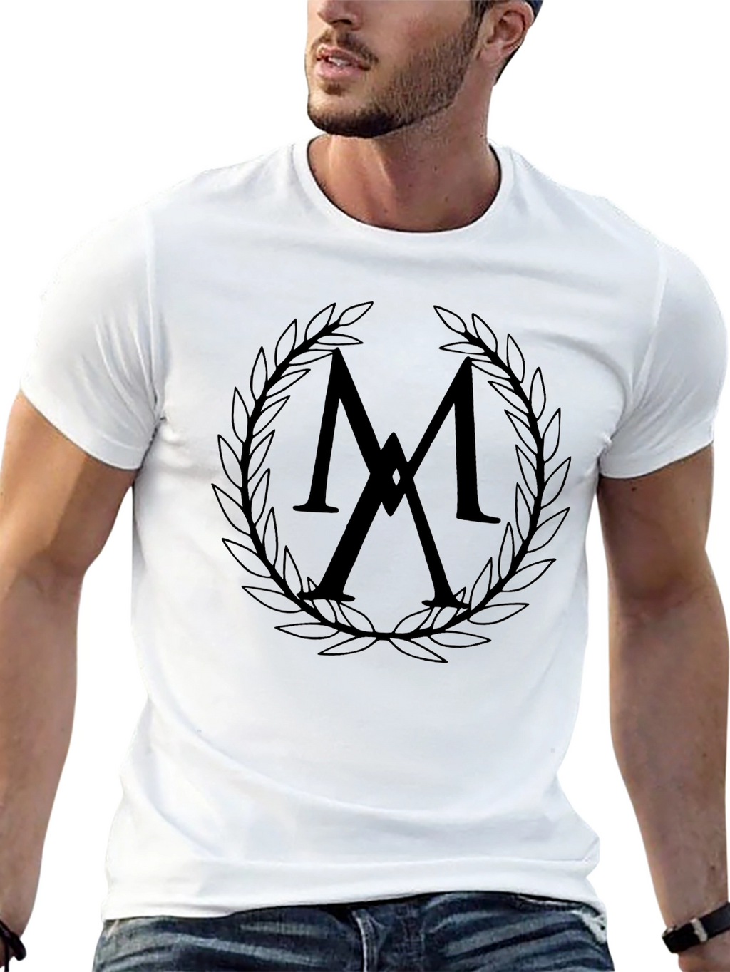 Stylish Black T-Shirt with Laurel Wreath Logo
