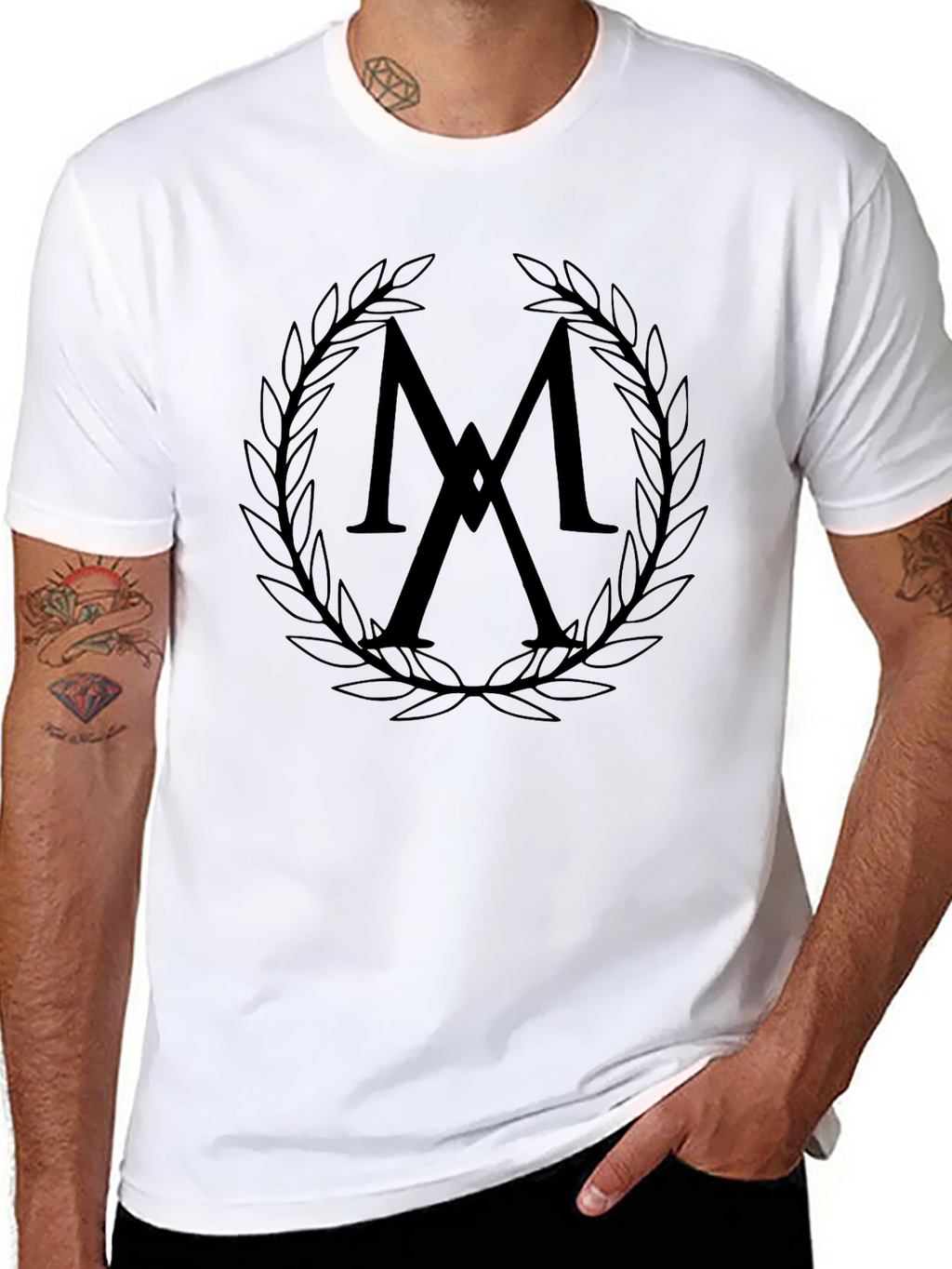 Stylish Black T-Shirt with Laurel Wreath Logo