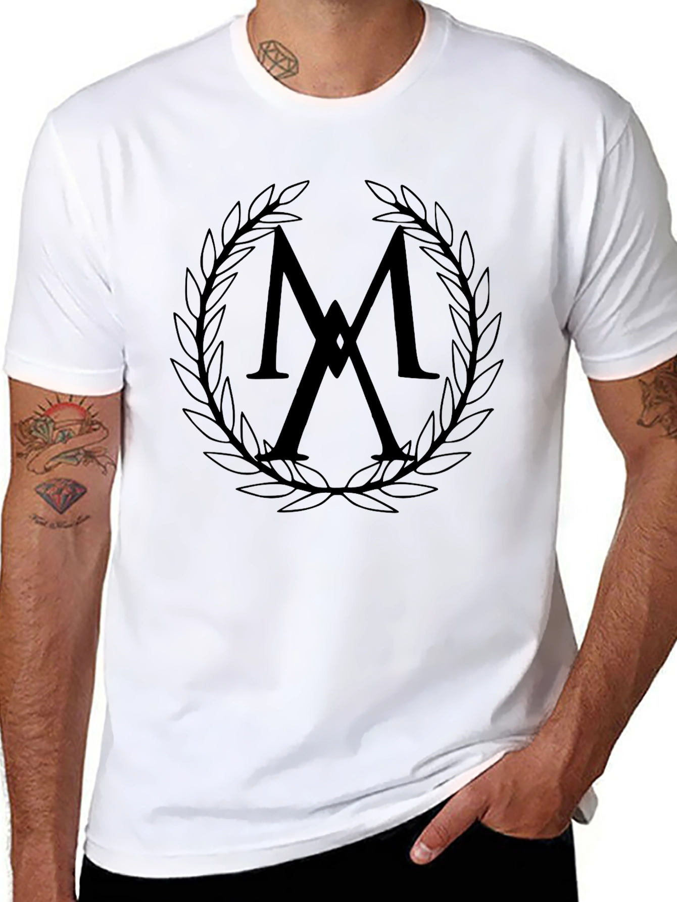 Stylish Black T-Shirt with Laurel Wreath Logo