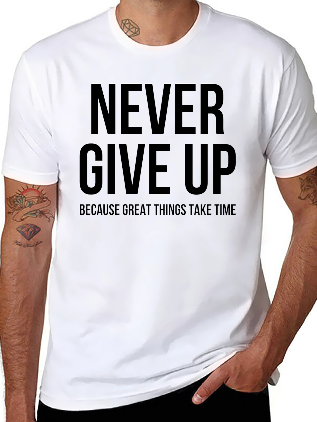 Inspirational Never Give Up Black T-Shirt