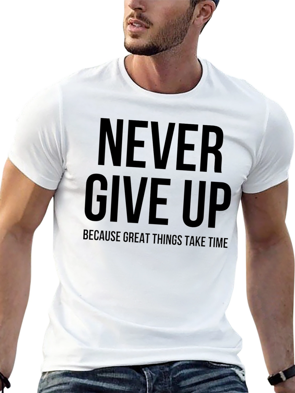 Inspirational Never Give Up Black T-Shirt