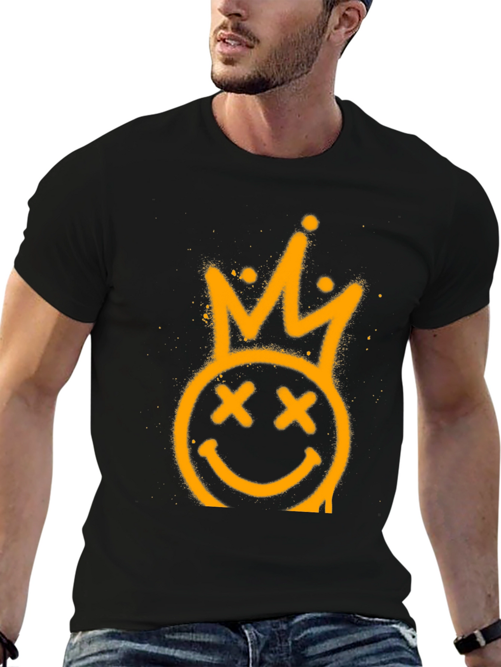 Crown Smiley Face Black Graphic Tee