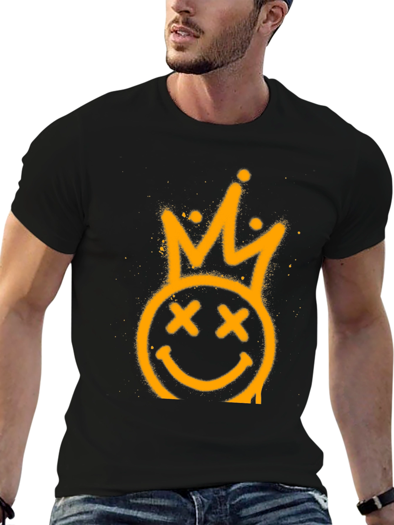 Crown Smiley Face Black Graphic Tee