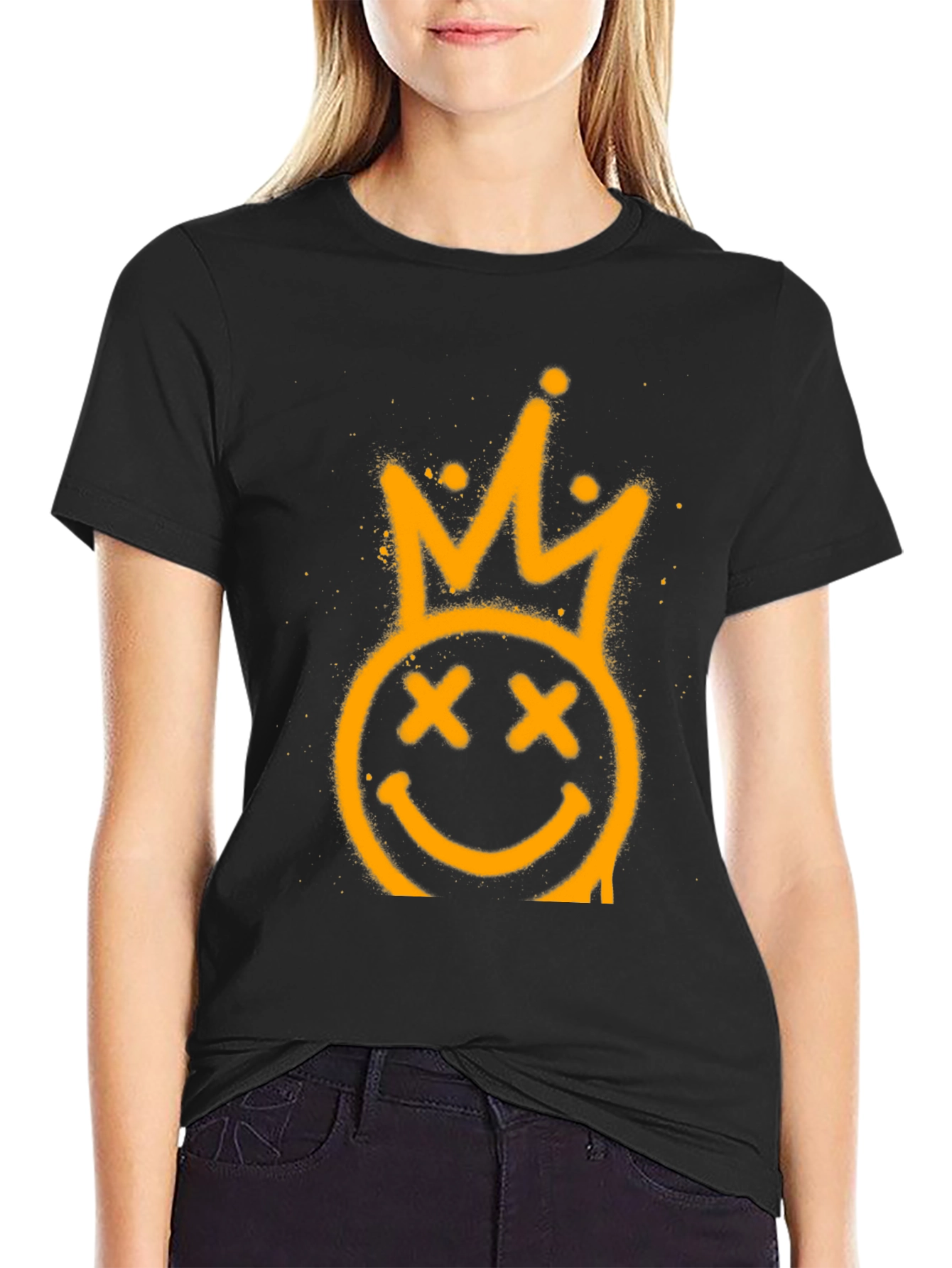 Crown Smiley Face Black Graphic Tee