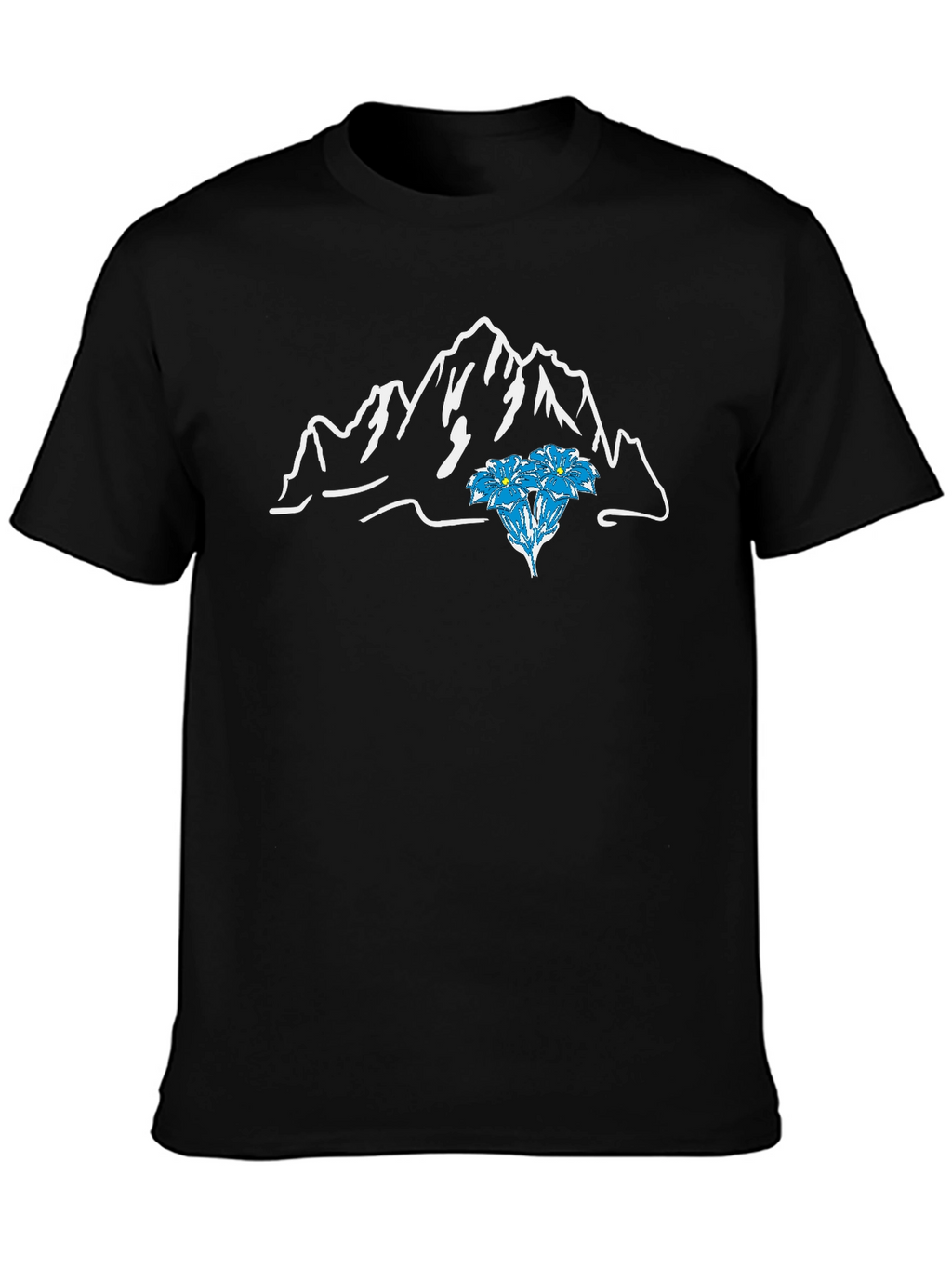 Mountain & Flower Graphic T-Shirt - Black