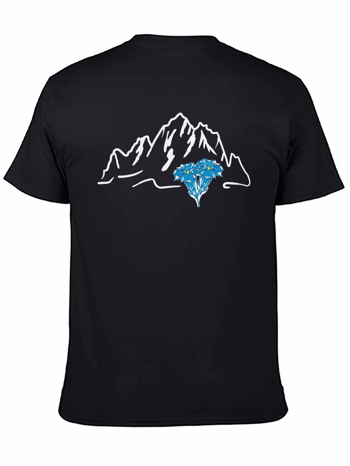 Mountain & Flower Graphic T-Shirt - Black