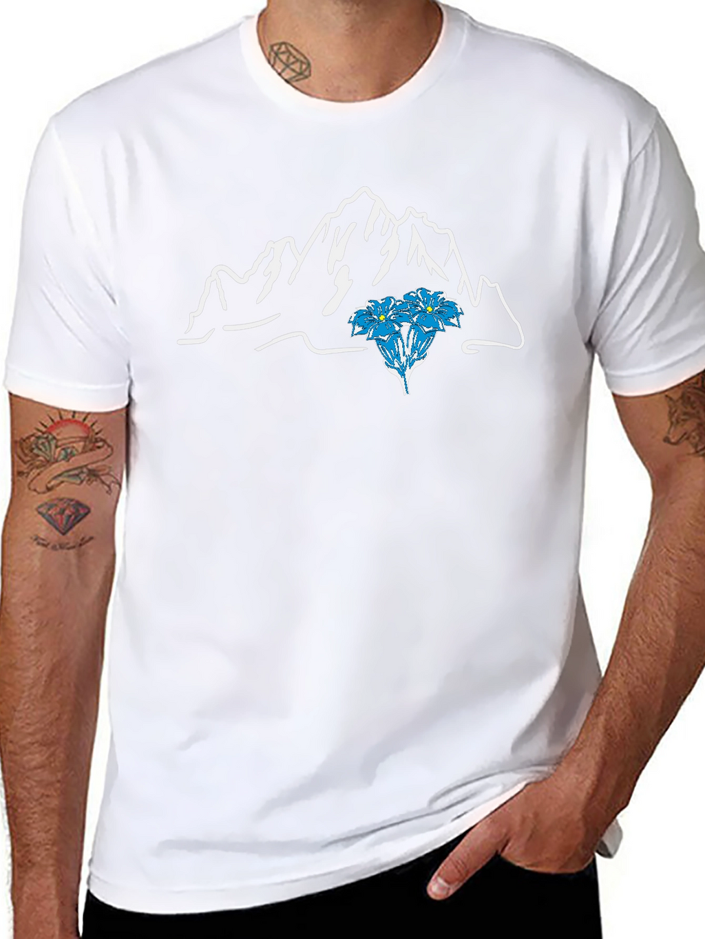 Mountain & Flower Graphic T-Shirt - Black