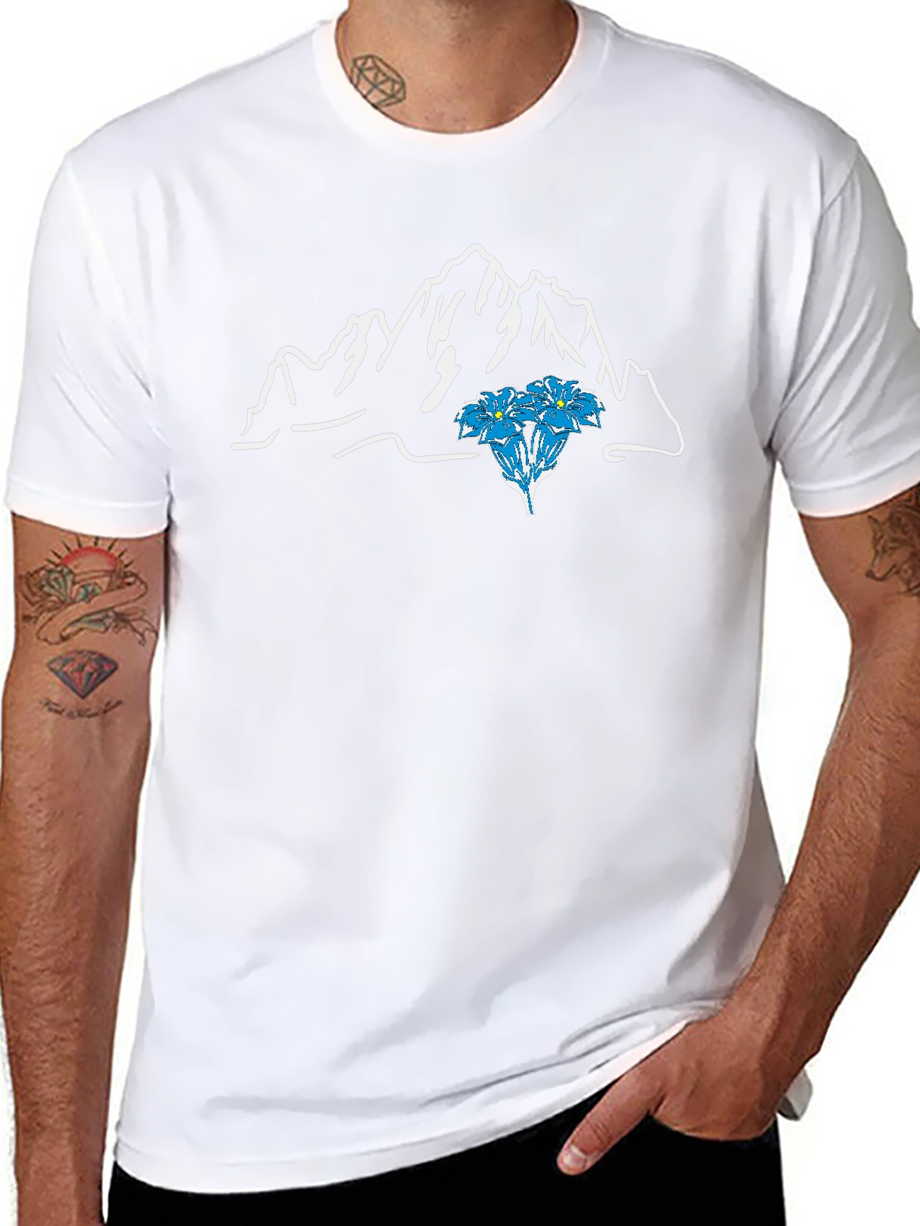 Mountain & Flower Graphic T-Shirt - Black