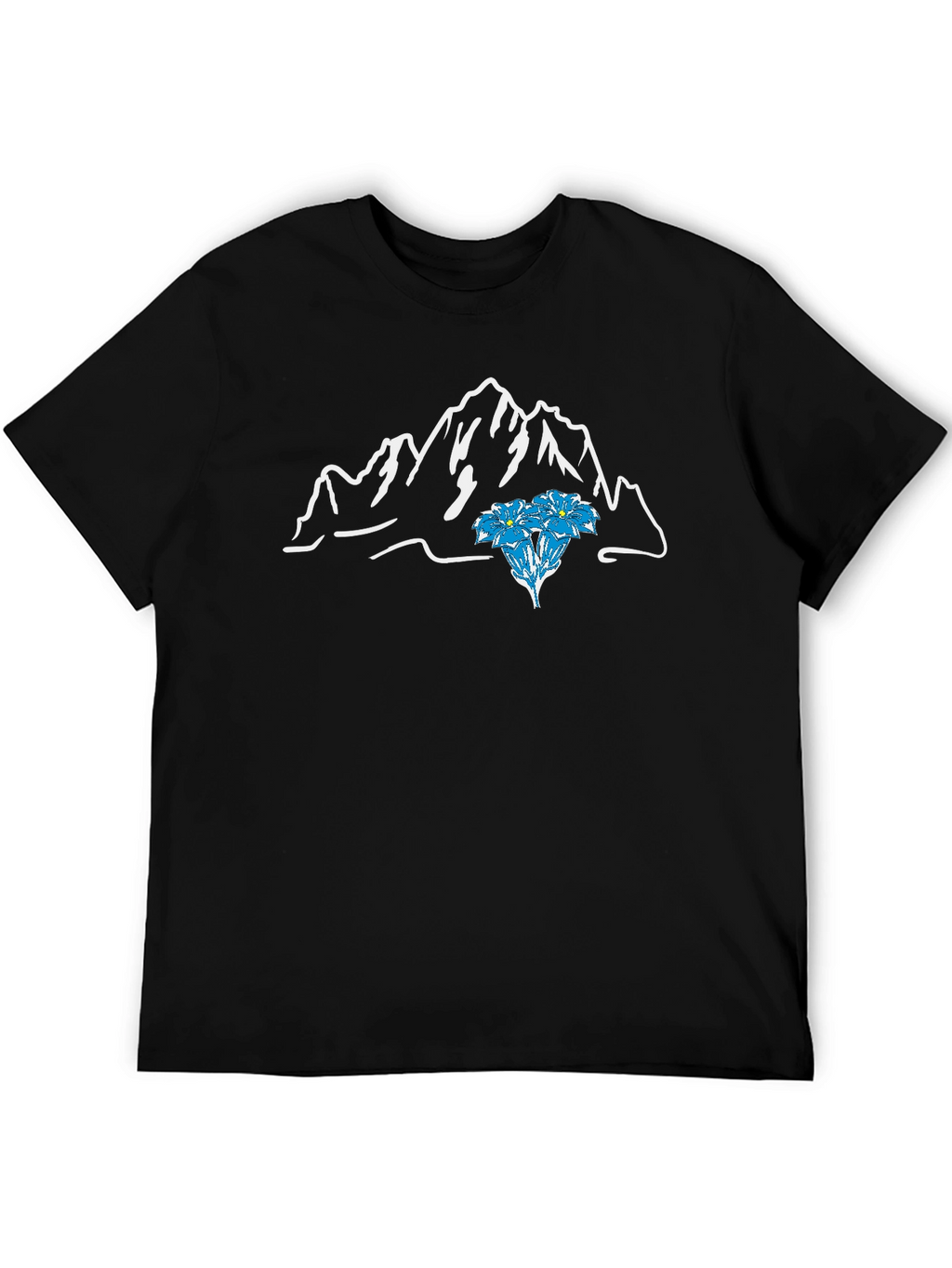 Mountain & Flower Graphic T-Shirt - Black