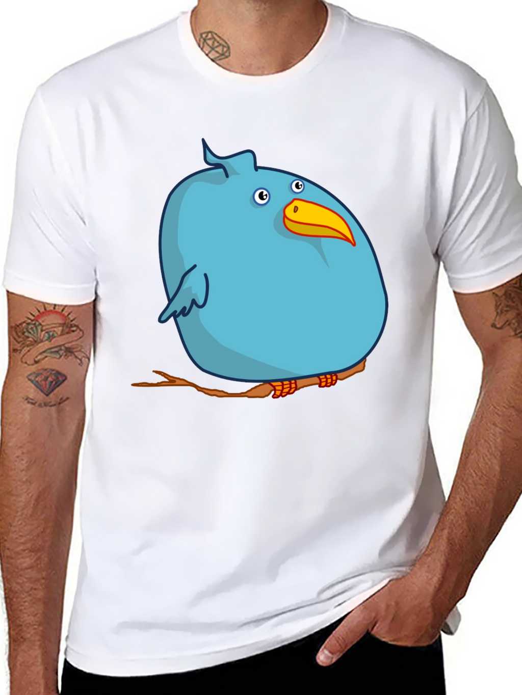 Cartoon Bird on Branch Graphic T-Shirt