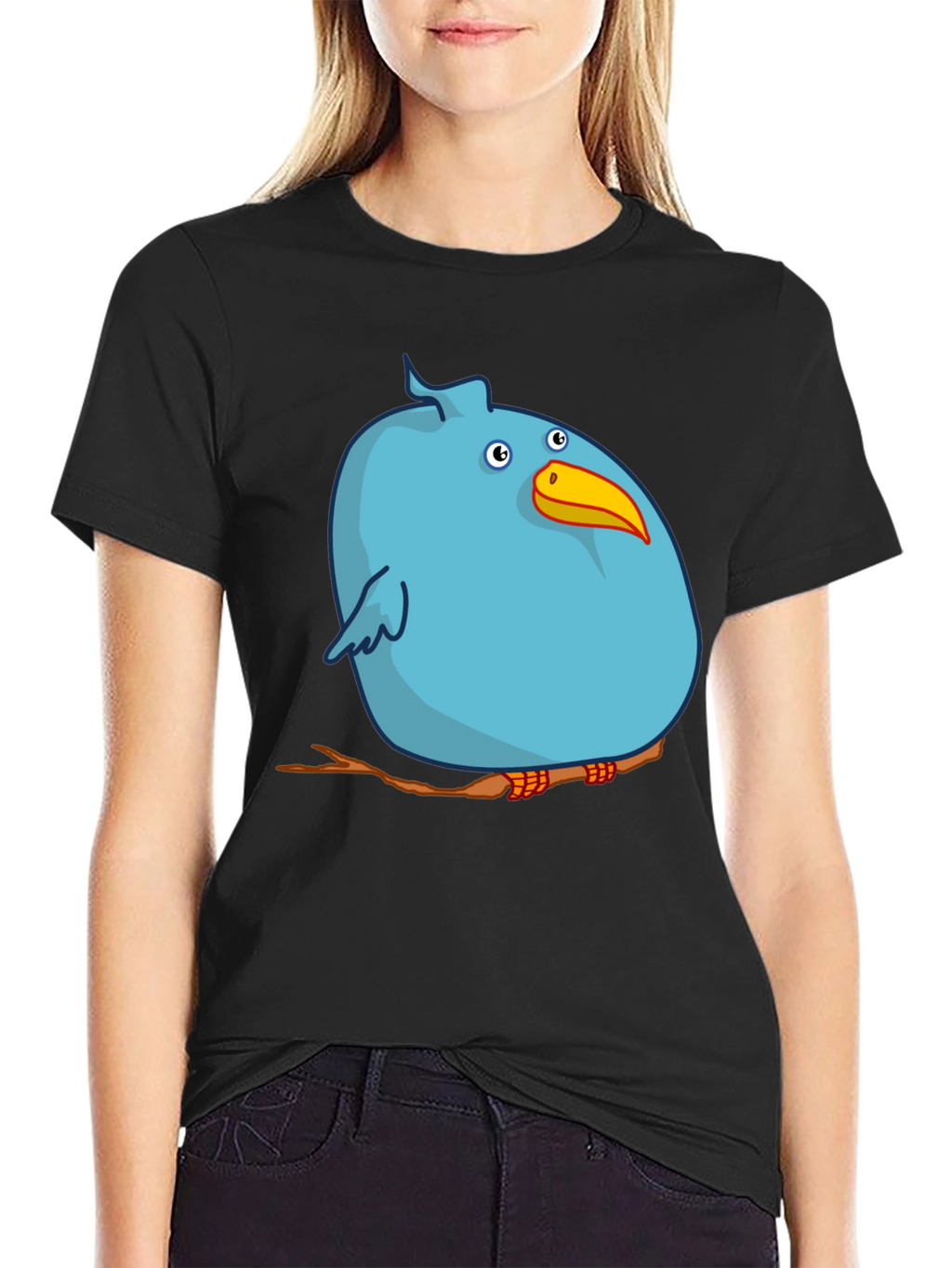 Cartoon Bird on Branch Graphic T-Shirt