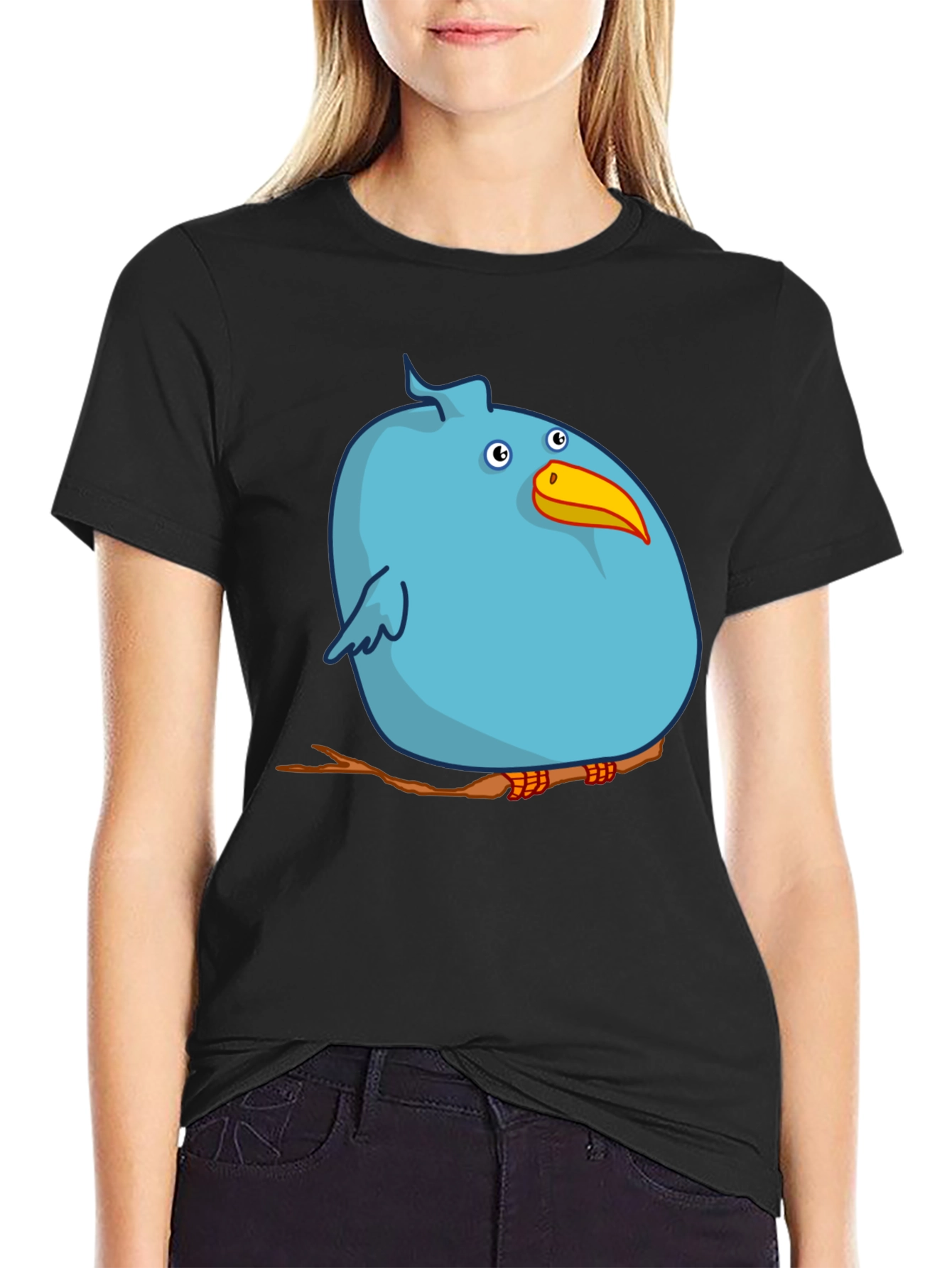 Cartoon Bird on Branch Graphic T-Shirt