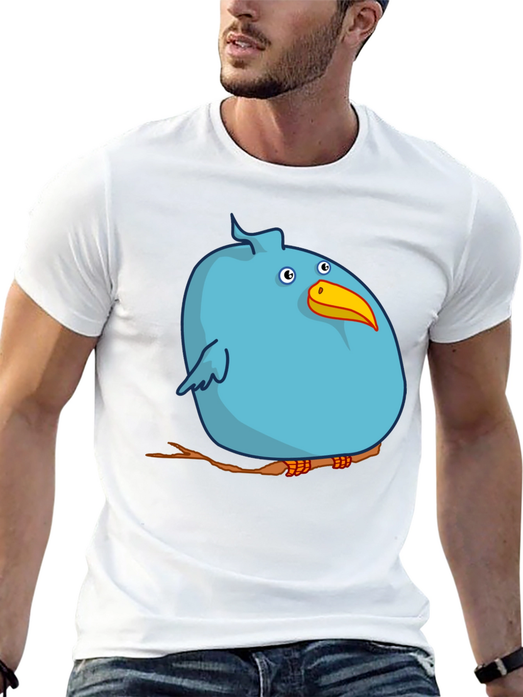 Cartoon Bird on Branch Graphic T-Shirt