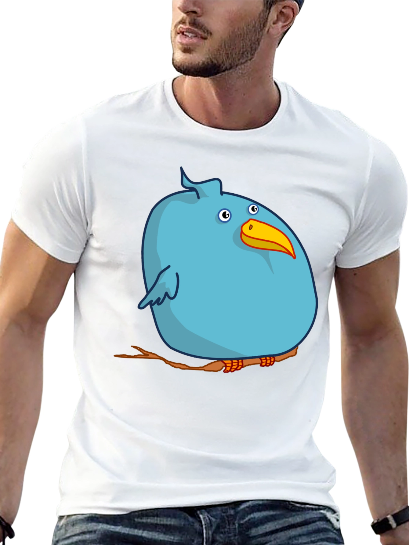 Cartoon Bird on Branch Graphic T-Shirt