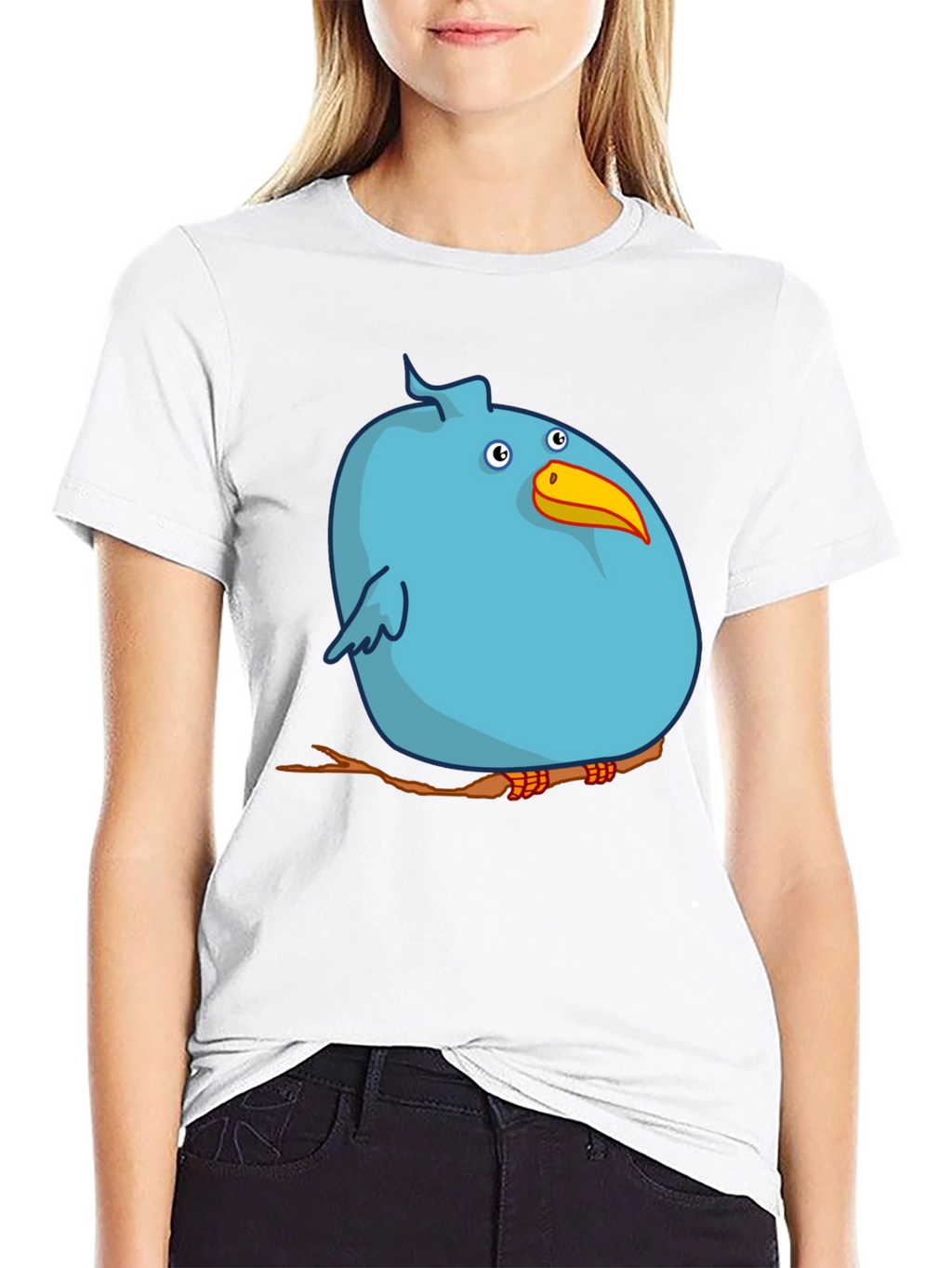 Cartoon Bird on Branch Graphic T-Shirt