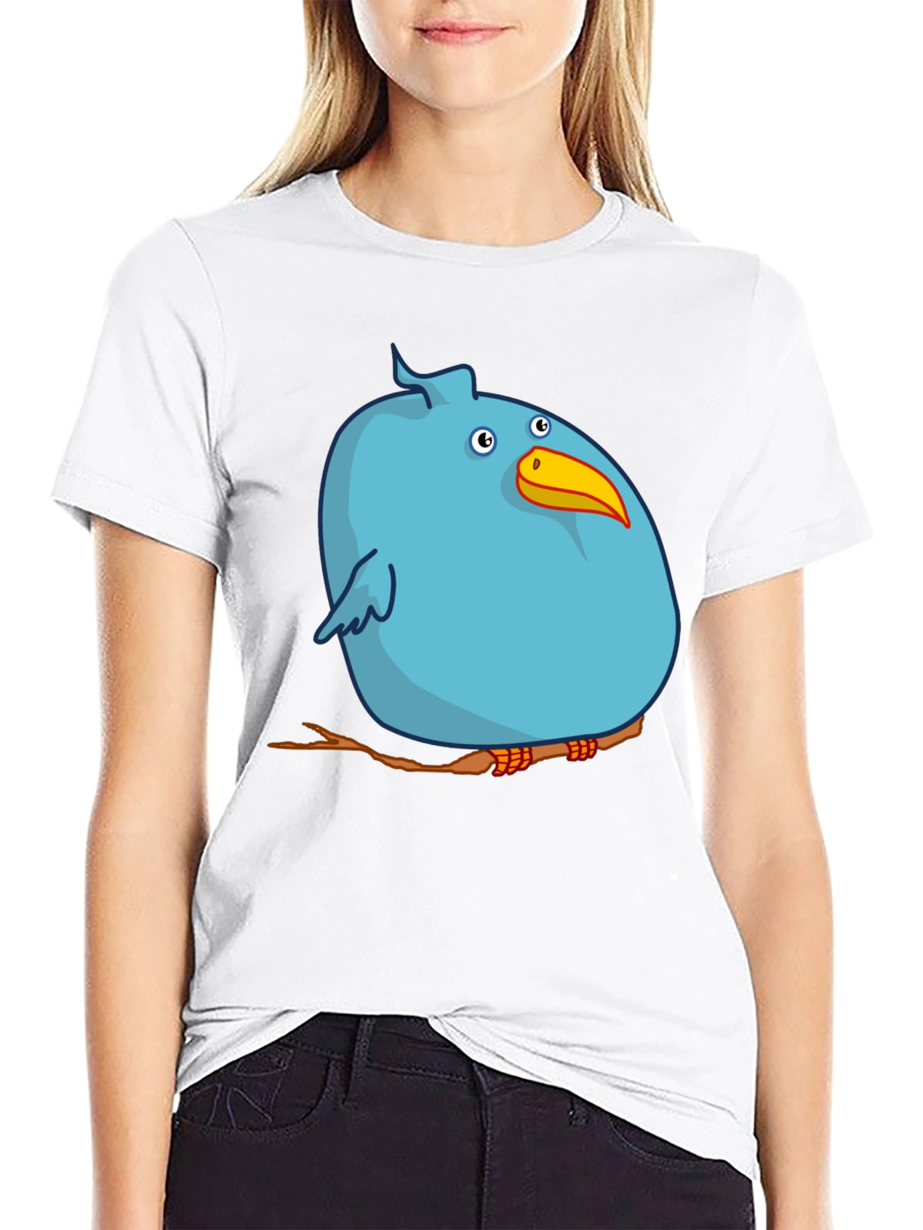 Cartoon Bird on Branch Graphic T-Shirt