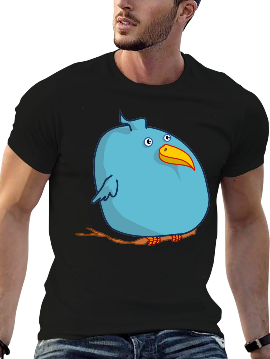 Cartoon Bird on Branch Graphic T-Shirt