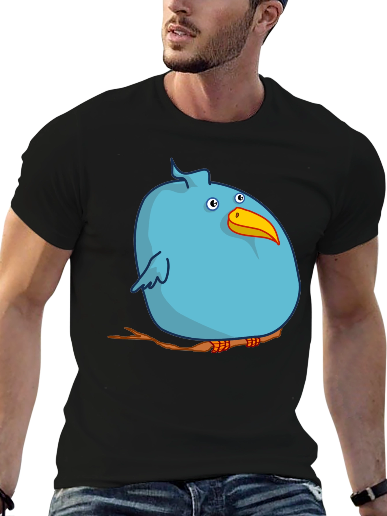 Cartoon Bird on Branch Graphic T-Shirt